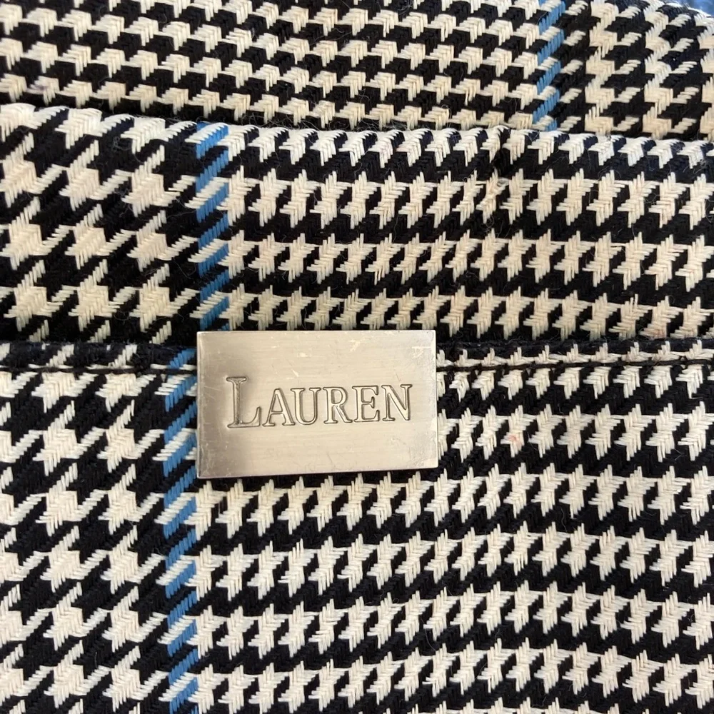 Ralph Lauren Black & White Houndstooth Satchel with Blue Accent